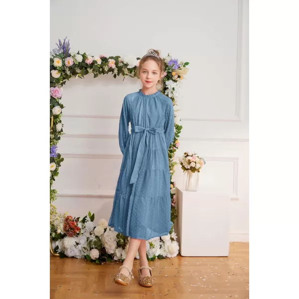 GRACE KARIN Girls Casual Dress Girls Long Sleeve Aline Flowy Maxi Dress for 512 YearsGrey Blue