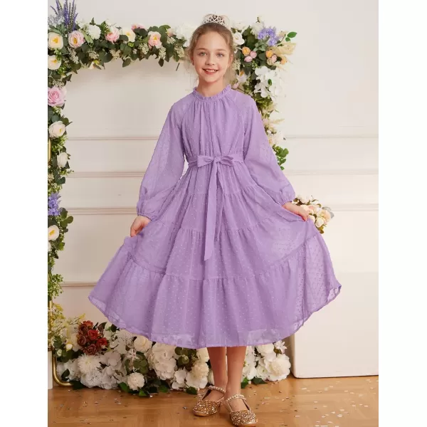 GRACE KARIN Girls Casual Dress Girls Long Sleeve Aline Flowy Maxi Dress for 512 YearsLight Purple 1