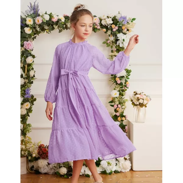 GRACE KARIN Girls Casual Dress Girls Long Sleeve Aline Flowy Maxi Dress for 512 YearsLight Purple 1