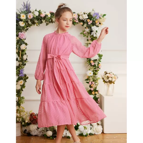 GRACE KARIN Girls Casual Dress Girls Long Sleeve Aline Flowy Maxi Dress for 512 YearsPink 1