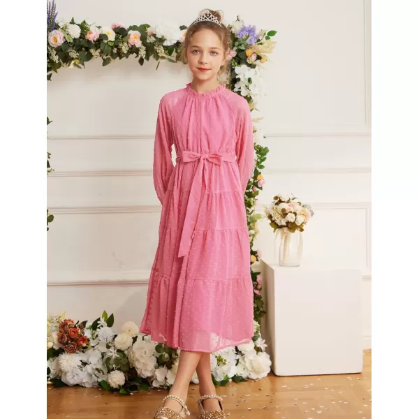 GRACE KARIN Girls Casual Dress Girls Long Sleeve Aline Flowy Maxi Dress for 512 YearsPink 1