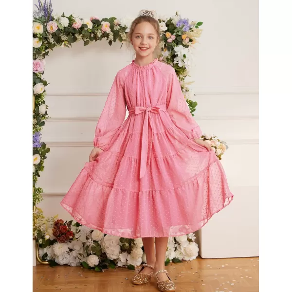 GRACE KARIN Girls Casual Dress Girls Long Sleeve Aline Flowy Maxi Dress for 512 YearsPink 1