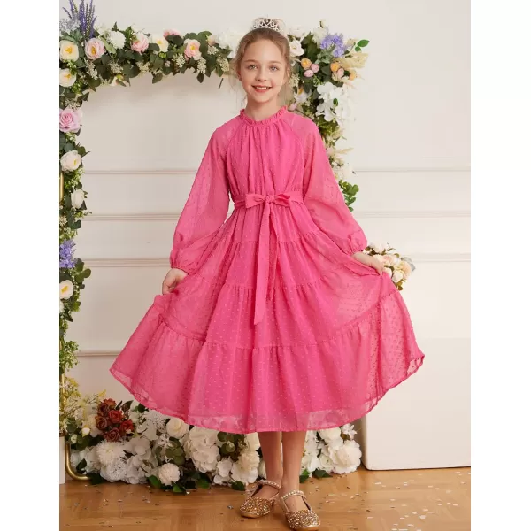 GRACE KARIN Girls Casual Dress Girls Long Sleeve Aline Flowy Maxi Dress for 512 YearsRose Red 1