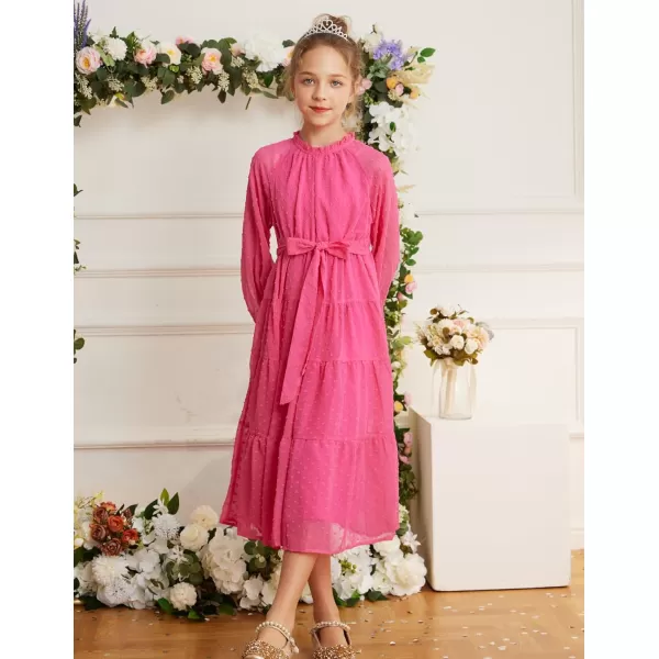 GRACE KARIN Girls Casual Dress Girls Long Sleeve Aline Flowy Maxi Dress for 512 YearsRose Red 1