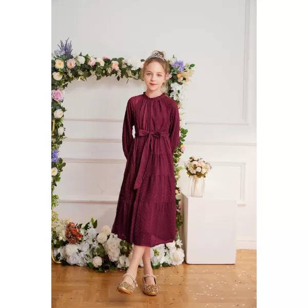 GRACE KARIN Girls Casual Dress Girls Long Sleeve Aline Flowy Maxi Dress for 512 YearsWine