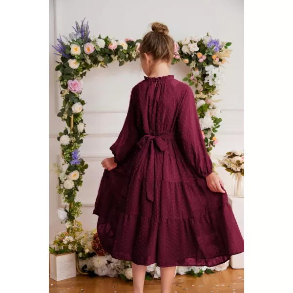 GRACE KARIN Girls Casual Dress Girls Long Sleeve Aline Flowy Maxi Dress for 512 YearsWine