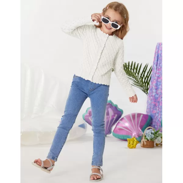 GRACE KARIN Girls Cropped Cardigan Sweaters Long Sleeve Cable Knit Button Front Sweater 512YIvory