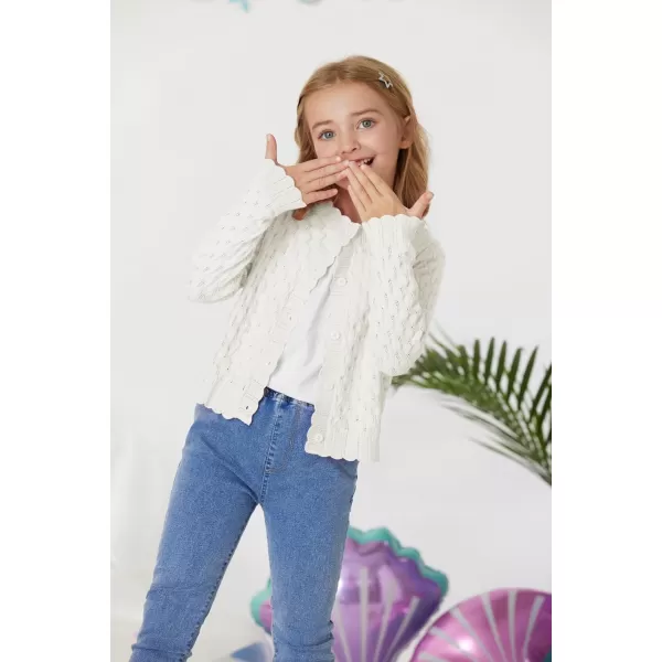 GRACE KARIN Girls Cropped Cardigan Sweaters Long Sleeve Cable Knit Button Front Sweater 512YIvory