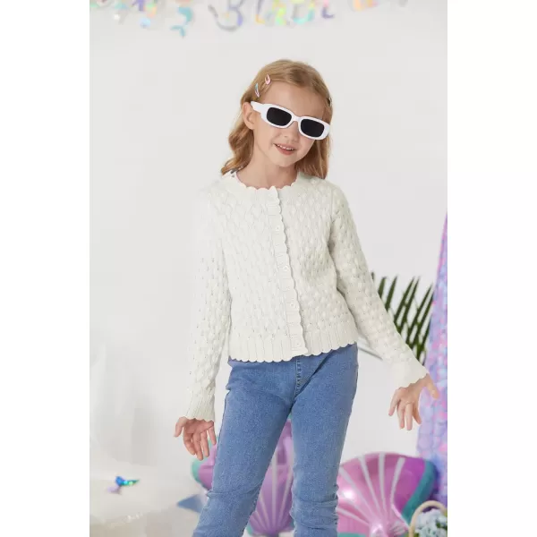 GRACE KARIN Girls Cropped Cardigan Sweaters Long Sleeve Cable Knit Button Front Sweater 512YIvory