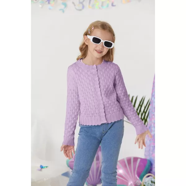 GRACE KARIN Girls Cropped Cardigan Sweaters Long Sleeve Cable Knit Button Front Sweater 512YLavender