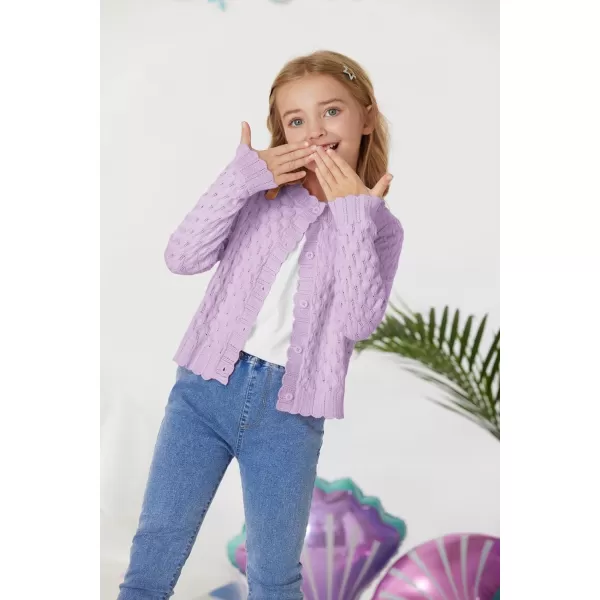 GRACE KARIN Girls Cropped Cardigan Sweaters Long Sleeve Cable Knit Button Front Sweater 512YLavender