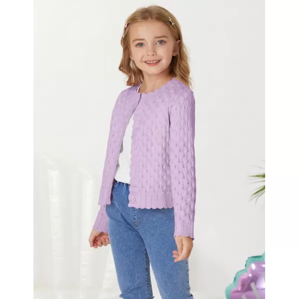 GRACE KARIN Girls Cropped Cardigan Sweaters Long Sleeve Cable Knit Button Front Sweater 512YLavender