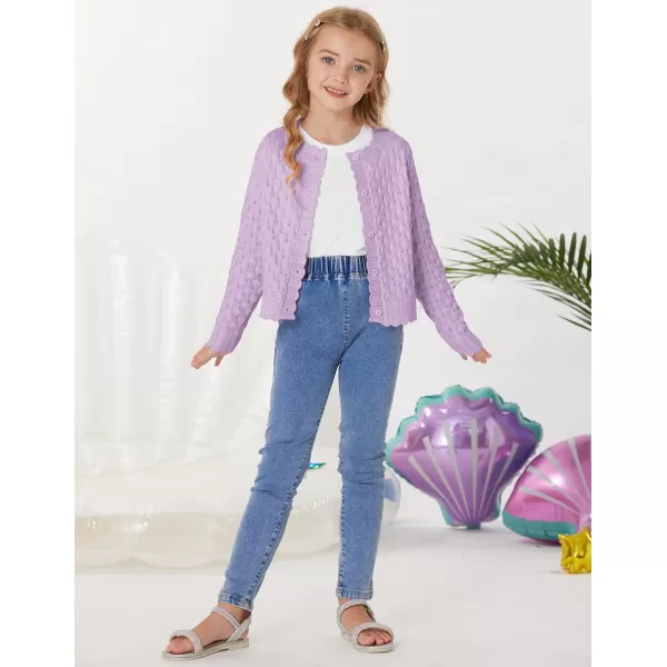 GRACE KARIN Girls Cropped Cardigan Sweaters Long Sleeve Cable Knit Button Front Sweater 512YLavender