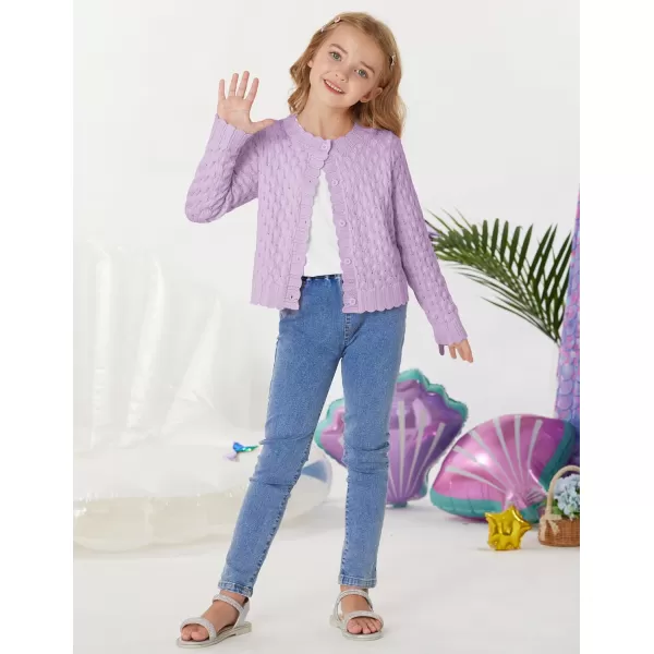 GRACE KARIN Girls Cropped Cardigan Sweaters Long Sleeve Cable Knit Button Front Sweater 512YLavender