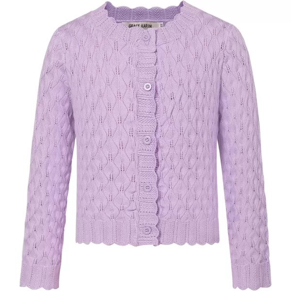 GRACE KARIN Girls Cropped Cardigan Sweaters Long Sleeve Cable Knit Button Front Sweater 512YLavender