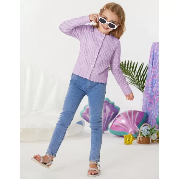 GRACE KARIN Girls Cropped Cardigan Sweaters Long Sleeve Cable Knit Button Front Sweater 512YLavender