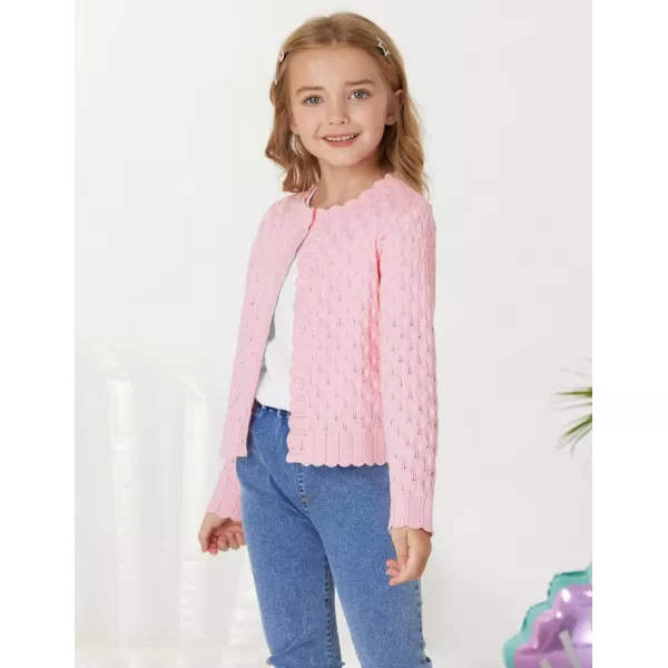 GRACE KARIN Girls Cropped Cardigan Sweaters Long Sleeve Cable Knit Button Front Sweater 512YLight Pink