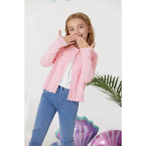 GRACE KARIN Girls Cropped Cardigan Sweaters Long Sleeve Cable Knit Button Front Sweater 512YLight Pink