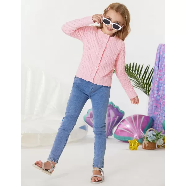 GRACE KARIN Girls Cropped Cardigan Sweaters Long Sleeve Cable Knit Button Front Sweater 512YLight Pink