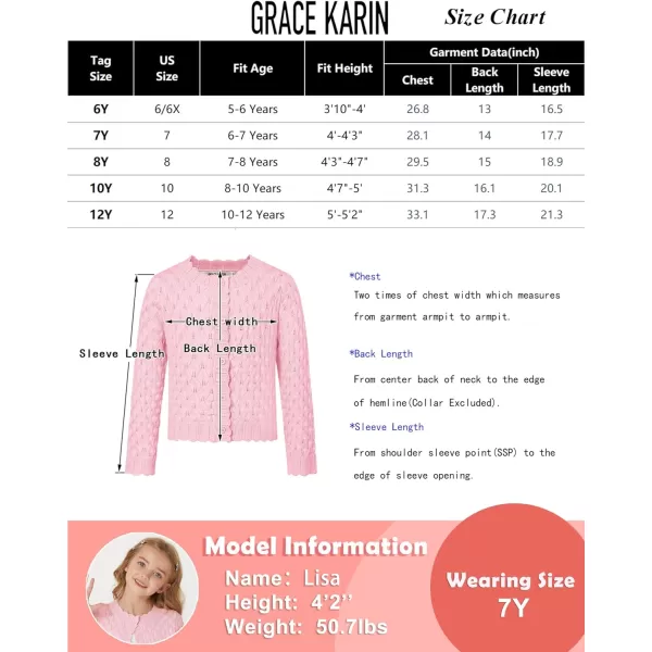 GRACE KARIN Girls Cropped Cardigan Sweaters Long Sleeve Cable Knit Button Front Sweater 512YLight Pink