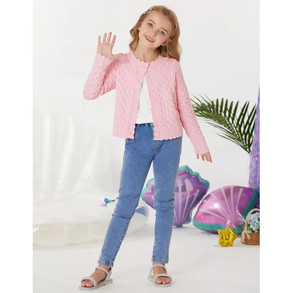 GRACE KARIN Girls Cropped Cardigan Sweaters Long Sleeve Cable Knit Button Front Sweater 512YLight Pink