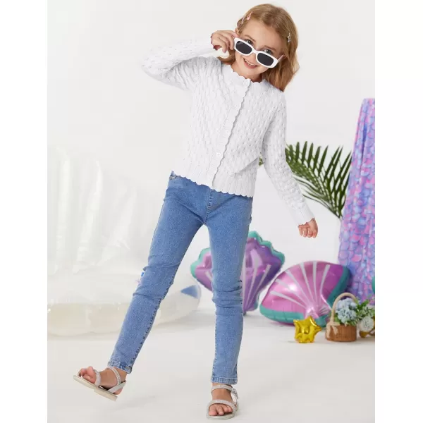 GRACE KARIN Girls Cropped Cardigan Sweaters Long Sleeve Cable Knit Button Front Sweater 512YWhite