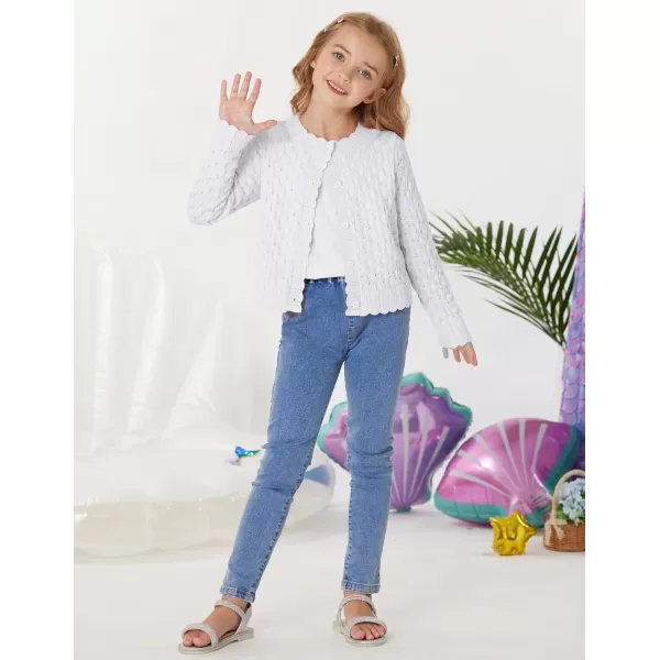GRACE KARIN Girls Cropped Cardigan Sweaters Long Sleeve Cable Knit Button Front Sweater 512YWhite