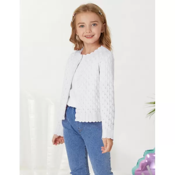 GRACE KARIN Girls Cropped Cardigan Sweaters Long Sleeve Cable Knit Button Front Sweater 512YWhite