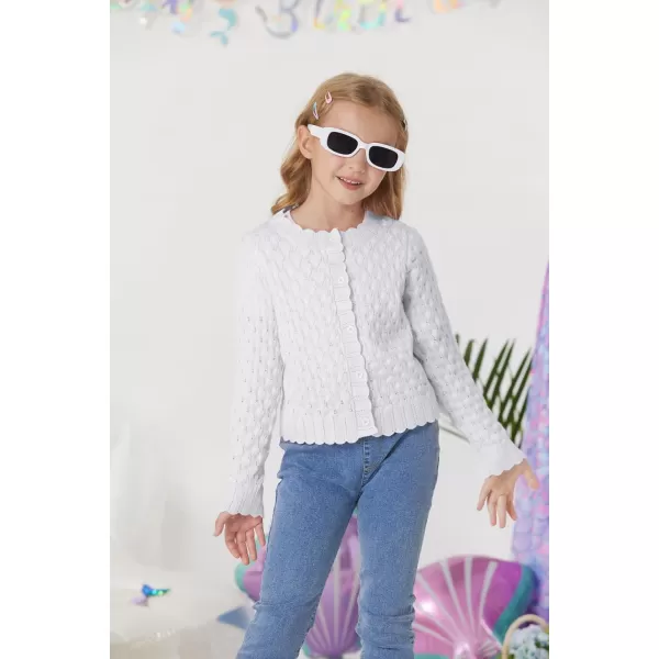 GRACE KARIN Girls Cropped Cardigan Sweaters Long Sleeve Cable Knit Button Front Sweater 512YWhite