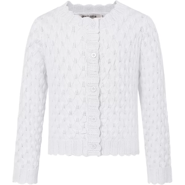 GRACE KARIN Girls Cropped Cardigan Sweaters Long Sleeve Cable Knit Button Front Sweater 512YWhite