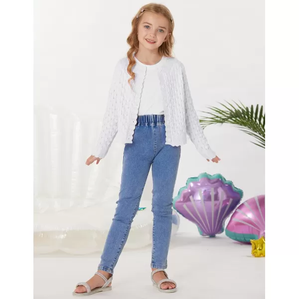 GRACE KARIN Girls Cropped Cardigan Sweaters Long Sleeve Cable Knit Button Front Sweater 512YWhite