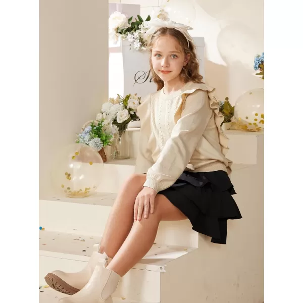 GRACE KARIN Girls Cute Sweater Long Sleeve Ruffled Pullover Sweater for Girls 512YApricot