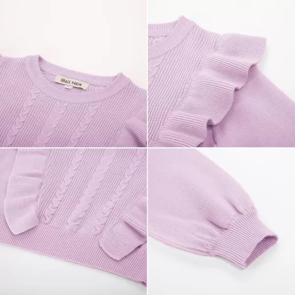 GRACE KARIN Girls Cute Sweater Long Sleeve Ruffled Pullover Sweater for Girls 512YPurple