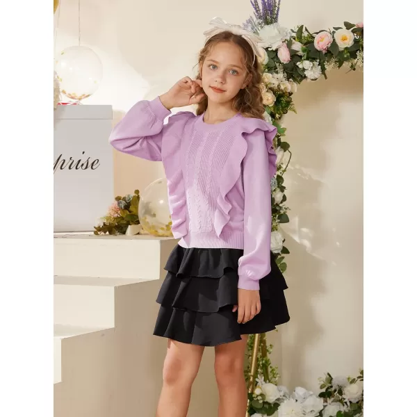 GRACE KARIN Girls Cute Sweater Long Sleeve Ruffled Pullover Sweater for Girls 512YPurple