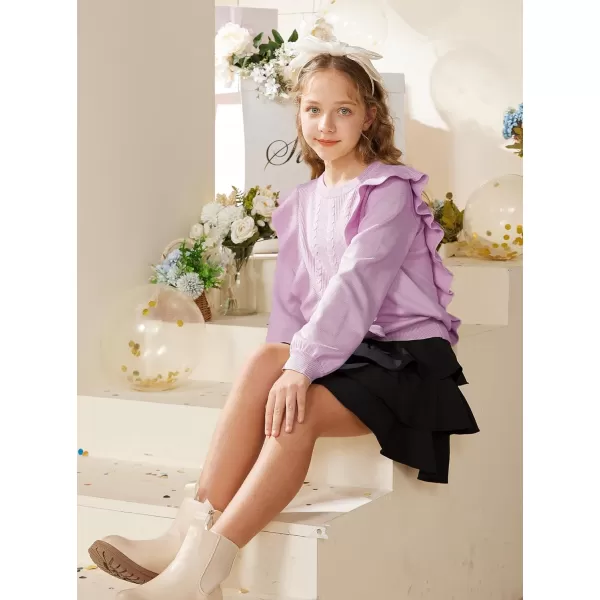 GRACE KARIN Girls Cute Sweater Long Sleeve Ruffled Pullover Sweater for Girls 512YPurple