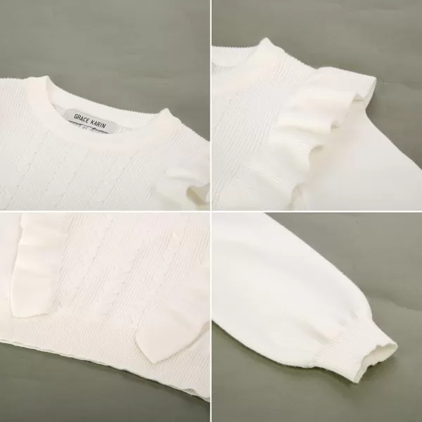 GRACE KARIN Girls Cute Sweater Long Sleeve Ruffled Pullover Sweater for Girls 512YWhite