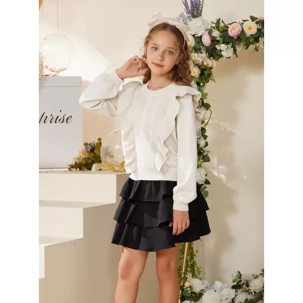GRACE KARIN Girls Cute Sweater Long Sleeve Ruffled Pullover Sweater for Girls 512YWhite