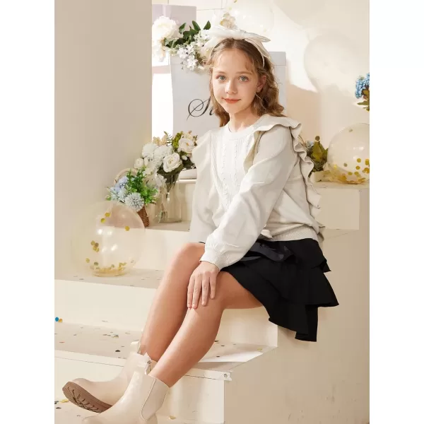 GRACE KARIN Girls Cute Sweater Long Sleeve Ruffled Pullover Sweater for Girls 512YWhite