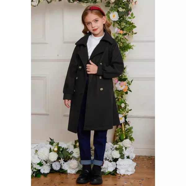 GRACE KARIN Girls Dress Coat Lapel Wool Blend Long Winter Jackets with Pockets Belt 614YBlack