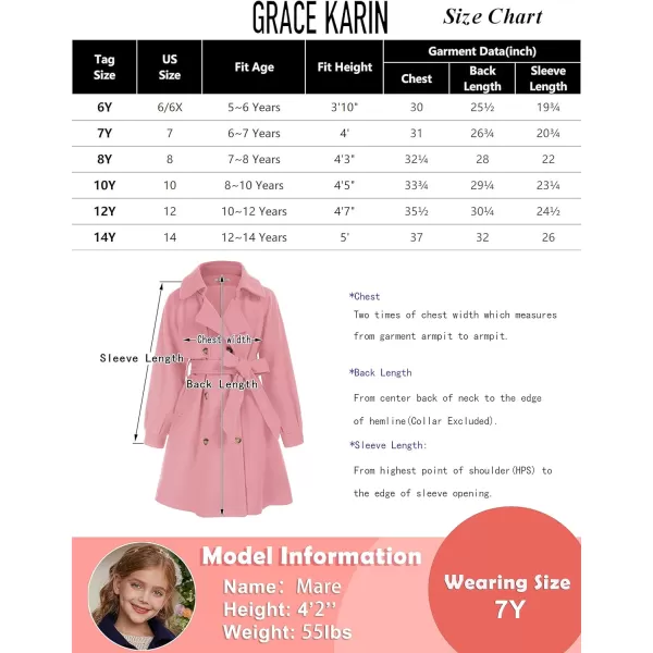 GRACE KARIN Girls Dress Coat Lapel Wool Blend Long Winter Jackets with Pockets Belt 614YBlack