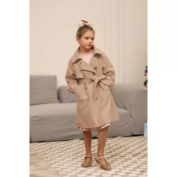 GRACE KARIN Girls Dress Coat Lapel Wool Blend Long Winter Jackets with Pockets Belt 614YCamel