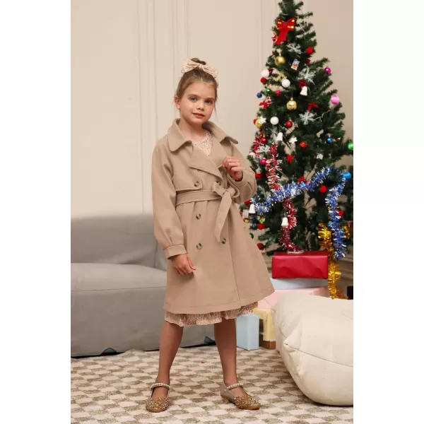 GRACE KARIN Girls Dress Coat Lapel Wool Blend Long Winter Jackets with Pockets Belt 614YCamel