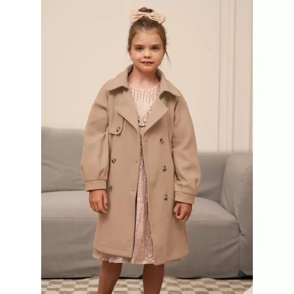 GRACE KARIN Girls Dress Coat Lapel Wool Blend Long Winter Jackets with Pockets Belt 614YCamel