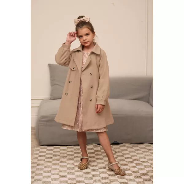 GRACE KARIN Girls Dress Coat Lapel Wool Blend Long Winter Jackets with Pockets Belt 614YCamel