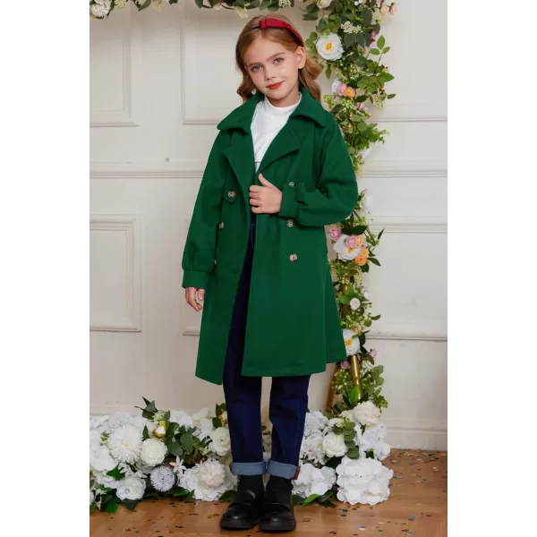 GRACE KARIN Girls Dress Coat Lapel Wool Blend Long Winter Jackets with Pockets Belt 614YGreen