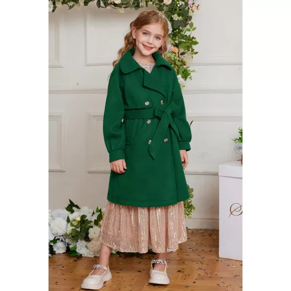 GRACE KARIN Girls Dress Coat Lapel Wool Blend Long Winter Jackets with Pockets Belt 614YGreen