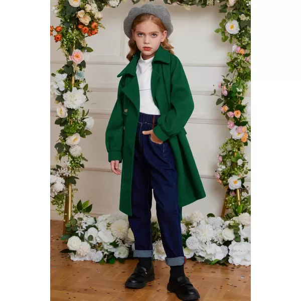 GRACE KARIN Girls Dress Coat Lapel Wool Blend Long Winter Jackets with Pockets Belt 614YGreen