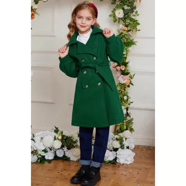 GRACE KARIN Girls Dress Coat Lapel Wool Blend Long Winter Jackets with Pockets Belt 614YGreen