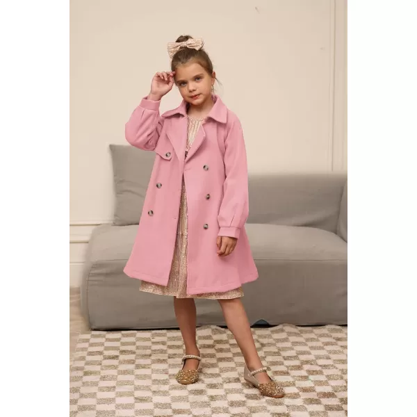 GRACE KARIN Girls Dress Coat Lapel Wool Blend Long Winter Jackets with Pockets Belt 614YPink