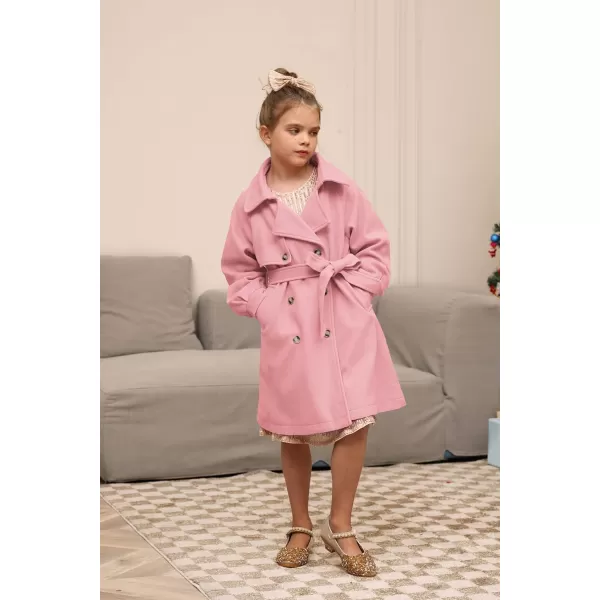 GRACE KARIN Girls Dress Coat Lapel Wool Blend Long Winter Jackets with Pockets Belt 614YPink